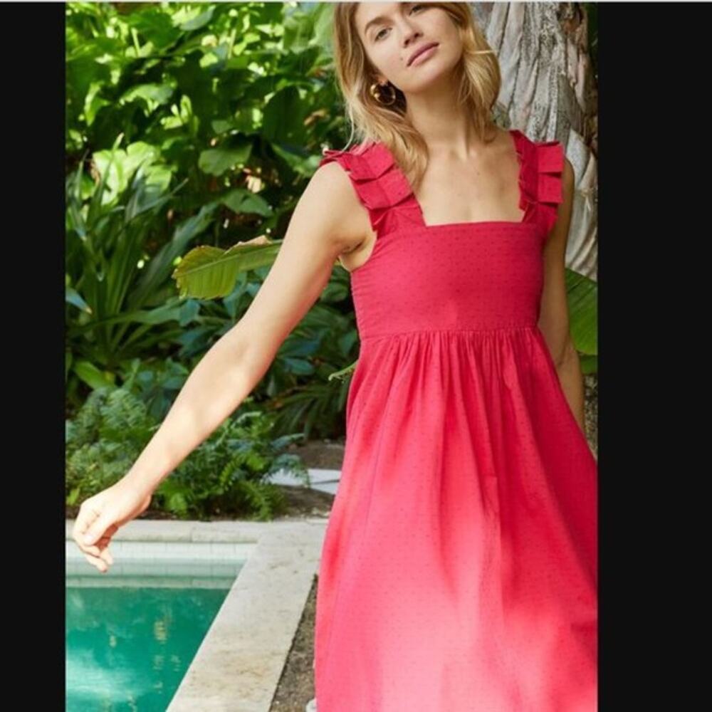 LAKE Lolly 100% Cotton Ruffle Trim Midi Sundress Heatwave Women's Size Small